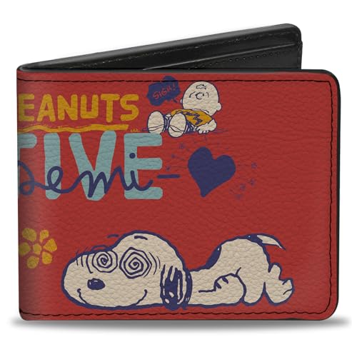 Buckle-Down Peanuts Geldbörse, Bifold, Peanuts Gang Semi Positive Vibes Poses Red Blues White, veganes Leder von Buckle-Down