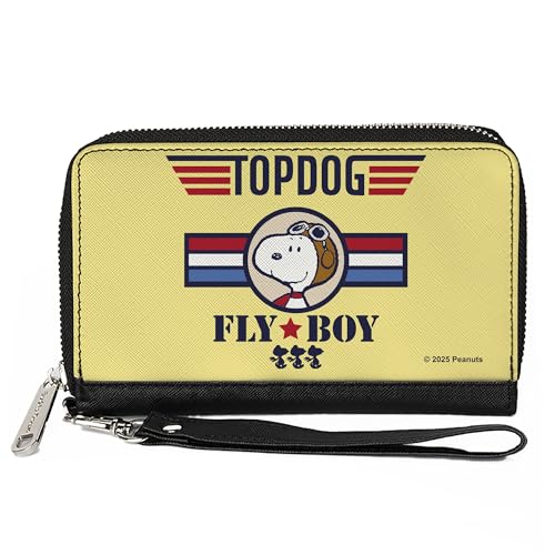 Buckle-Down Peanuts Geldbörse, Reißverschluss, Peanuts Snoopy Fly Boy Top Dog Flying Ace Gelb Blau Rot Veganes Leder von Buckle-Down