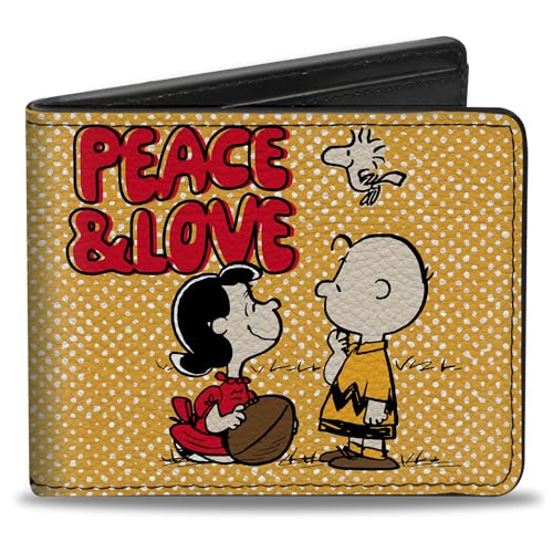 Buckle-Down Peanuts Geldbörse Bifold Peanuts Social Club Peace and Love Scenes Gelb Rot Veganes Leder von Buckle-Down