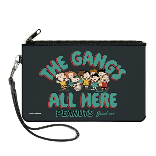 Buckle-Down Peanuts Geldbörse Reißverschluss Clutch Peanuts Gang 75th the Gangs All Here Group Pose Schwarz Blau Canvas, GRAU, Large, Casual von Buckle-Down