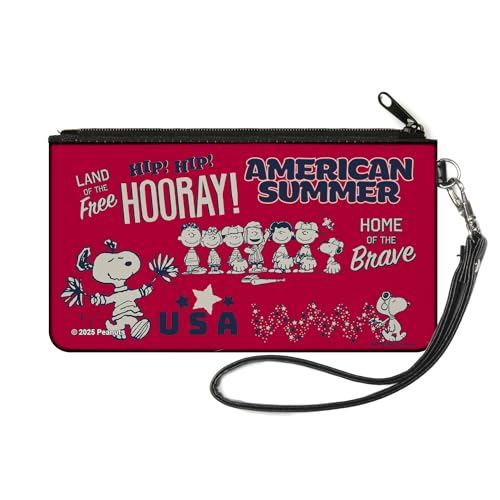 Buckle-Down Peanuts Geldbörse Reißverschluss Clutch Peanuts Gang American Summer Poses Rot Blau Weiß Canvas, Rot/Ausflug, einfarbig (Getaway Solids), Small, Casual von Buckle-Down