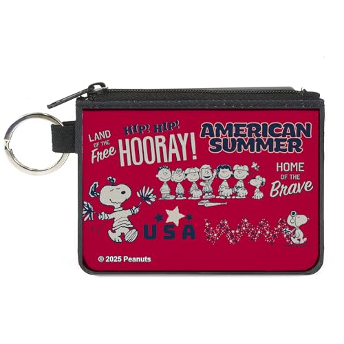 Buckle-Down Peanuts Geldbörse Reißverschluss Clutch Peanuts Gang American Summer Poses Rot Blau Weiß Canvas, Rot/Ausflug, einfarbig (Getaway Solids), X-SMALL, Casual von Buckle-Down