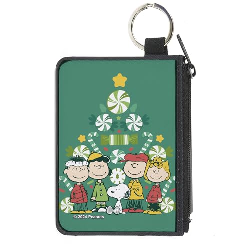 Buckle-Down Peanuts Geldbörse Reißverschluss Clutch, Peanuts Holiday Christmas Tree Group Pose Greens, Canvas, Grün , X-SMALL, Casual von Buckle-Down