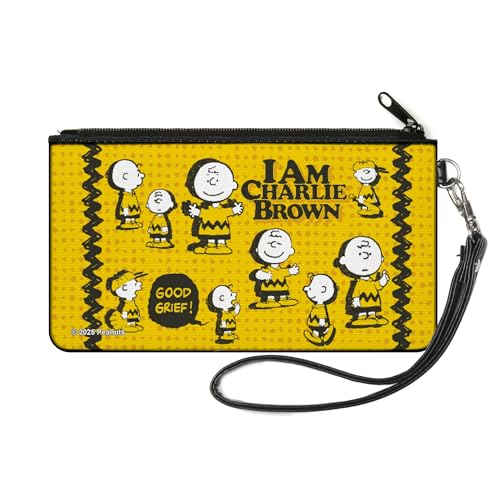 Buckle-Down Peanuts Geldbörse Reißverschluss Clutch Peanuts I Am Charlie Brown Poses und Zig Zag Stripe Yellow Canvas, gelb, SMALL, Casual von Buckle-Down