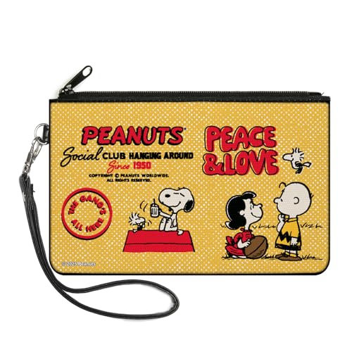 Buckle-Down Peanuts Geldbörse Reißverschluss Clutch Peanuts Social Club Peace and Love Szenen Gelb Rot Canvas, gelb, Large von Buckle-Down