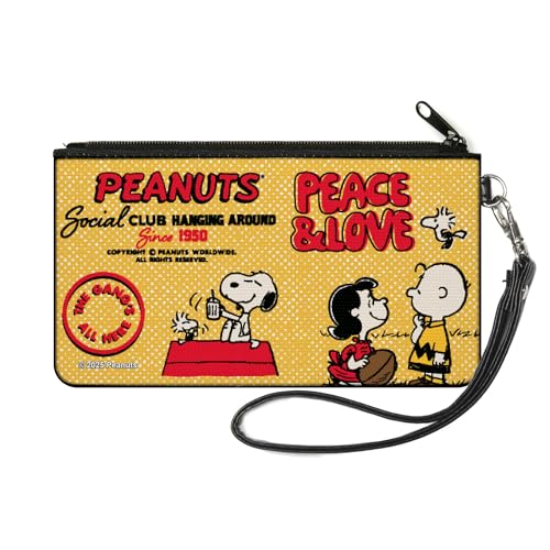 Buckle-Down Peanuts Geldbörse Reißverschluss Clutch Peanuts Social Club Peace and Love Szenen Gelb Rot Canvas, gelb, SMALL, Casual von Buckle-Down