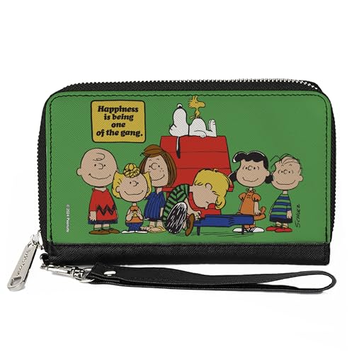 Buckle-Down Peanuts Geldbörse mit Reißverschluss, Peanuts Gang Hapiness Is Being One of the Gang Pose Green, Veganes Leder, Grün , 7.5"x4.5", Casual von Buckle-Down