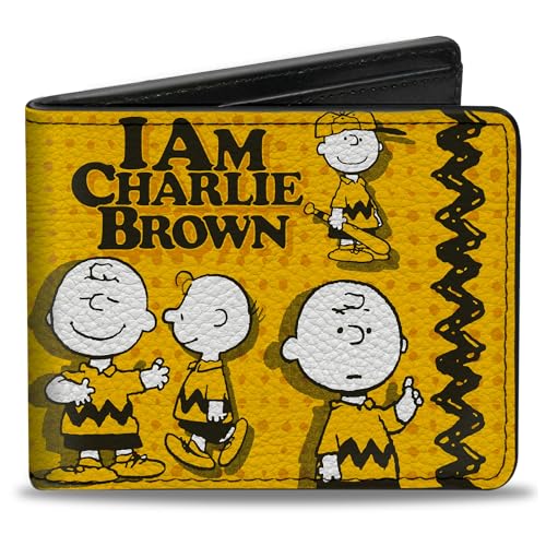 Buckle-Down Peanuts Wallet Bifold Peanuts I Am Charlie Brown Poses and Zig Zag Stripe Yellow Veganes Leder von Buckle-Down