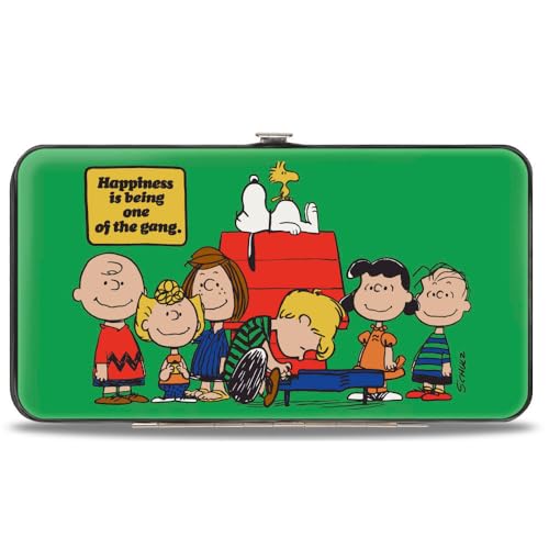 Buckle-Down Peanuts Wallet Hinged Peanuts Gang Hapiness Is Being One of the Gang Pose Green Vegan Leather, Grün , 7" x 4", Casual von Buckle-Down