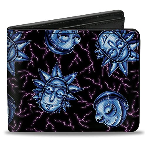 Buckle-Down Rick and Morty Geldbörse, Bifold, Rick and Morty Electric Faces Black Blues, Veganes Leder, Schwarz, 4.0" x 3.5", Casual von Buckle-Down