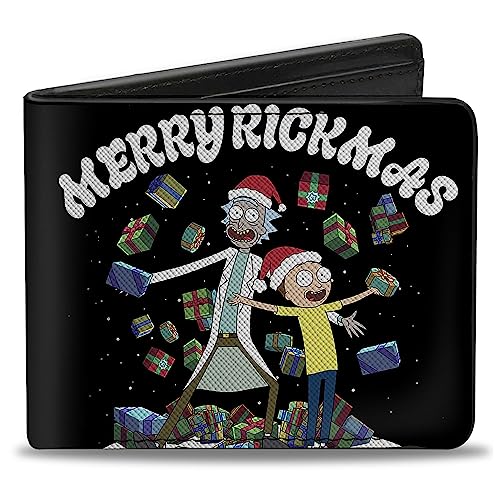 Buckle-Down Rick and Morty Geldbörse, Bifold, Rick and Morty Holiday Merry Rickmas Pose Happy Human Holiday, veganes Leder, Schwarz, 4.0" x 3.5", Casual von Buckle-Down