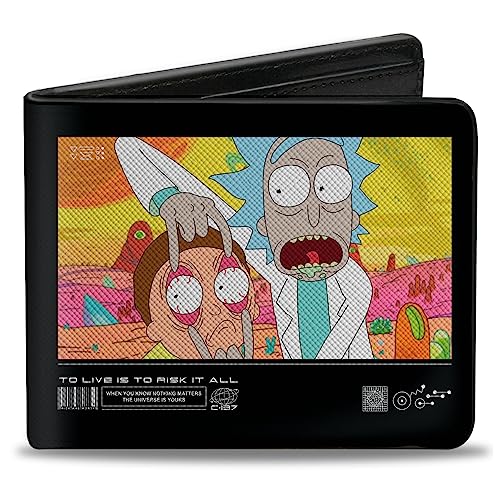 Buckle-Down Rick and Morty Geldbörse, Bifold, Rick and Morty To Live Is To Risk It All Pose, Mehrfarbig, veganes Leder, Schwarz, 4.0" x 3.5", Casual von Buckle-Down