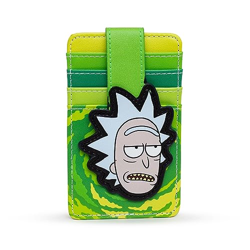 Buckle-Down Rick and Morty Geldbörse, Charakter-Geldbörse, Ausweishalter, Rick and Morty Rick Face Gelbgrün, veganes Leder, Grün , 3.0" x 5.0", Casual von Buckle-Down