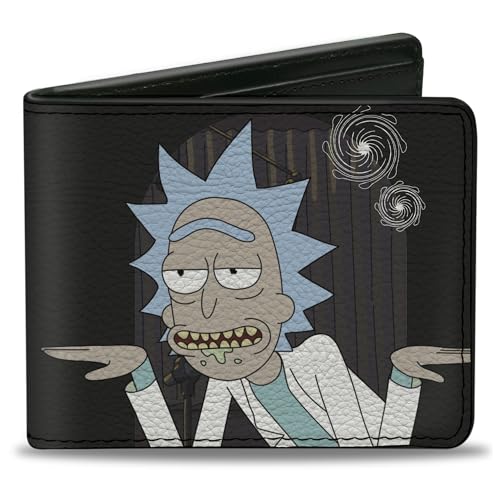 Buckle-Down Rick and Morty Wallet Bifold Rick and Morth Rick Get Schwifty Quotes Schwarz Weiß Veganes Leder, Schwarz, 4.0" x 3.5", Casual von Buckle-Down