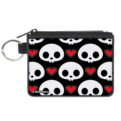 Buckle-Down Skelanimals Geldbörse, Reißverschluss Clutch, Skelanimals Gesicht Logo und Herz Schwarz Weiß Rot Canvas, Rot/Ausflug, einfarbig (Getaway Solids), X-SMALL, Casual von Buckle-Down