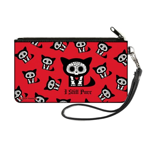 Buckle-Down Skelanimals Geldbörse Reißverschluss Clutch Skelanimals Kit the Cat I Still Purr Pose Rot Schwarz Weiß Canvas, Rot/Ausflug, einfarbig (Getaway Solids), SMALL, Casual von Buckle-Down