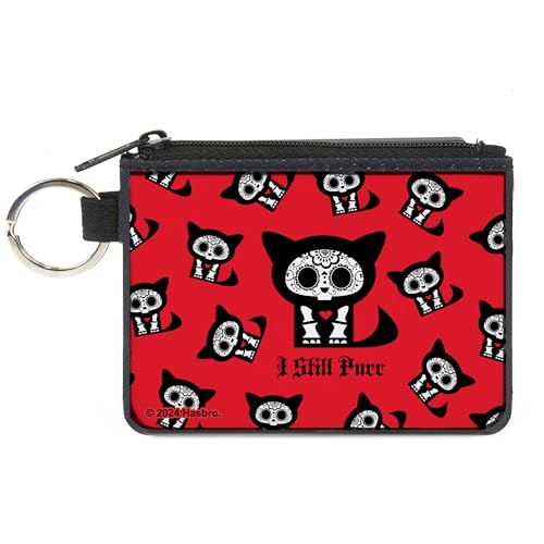 Buckle-Down Skelanimals Geldbörse Reißverschluss Clutch Skelanimals Kit the Cat I Still Purr Pose Rot Schwarz Weiß Canvas, Rot/Ausflug, einfarbig (Getaway Solids), X-SMALL, Casual von Buckle-Down