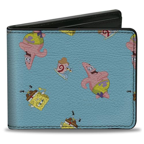 Buckle-Down SpongeBob Patrick and Gary Poses Bifold PU Wallet Bifold Bright Blue, SpongeBob Schwammkopf, 4.0" x 3.5", Faltbare Brieftasche von Buckle-Down