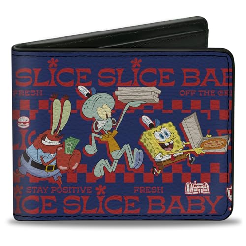 Buckle-Down SpongeBob Schwammkopf Geldbörse, Bifold, Spongebob Schwammkopf Krusty Krab Crew Slice Slice Baby Pose, veganes Leder, Blau, 4.0" x 3.5", Casual von Buckle-Down