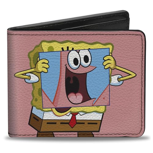 Buckle-Down SpongeBob SquarePants Geldbörse, Bifold, SpongeBob Schwammkopf Patrick Star Face Cover Up Pose Pink, Veganes Leder von Buckle-Down