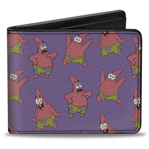 Buckle-Down SpongeBob SquarePants Wallet Bifold Spongebob Schwammkopf Patrick Star Poses Scattered Lavender Vegan Leder, Violett, 4.0" x 3.5", Casual von Buckle-Down