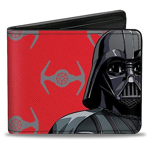 Buckle-Down Star Wars Geldbörse, Bifold, Star Wars Darth Vader Pose und TIE Fighter Icon Rotgrau, veganes Leder, Grau, Rot, 4.0" x 3.5", Casual von Buckle-Down