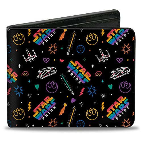 Buckle-Down Star Wars Geldbörse, Bifold, Star Wars Pride Logo und Icons Collage Black Rainbow, Veganes Leder, Schwarz, Regenbogen, 4.0" x 3.5", Casual von Buckle-Down