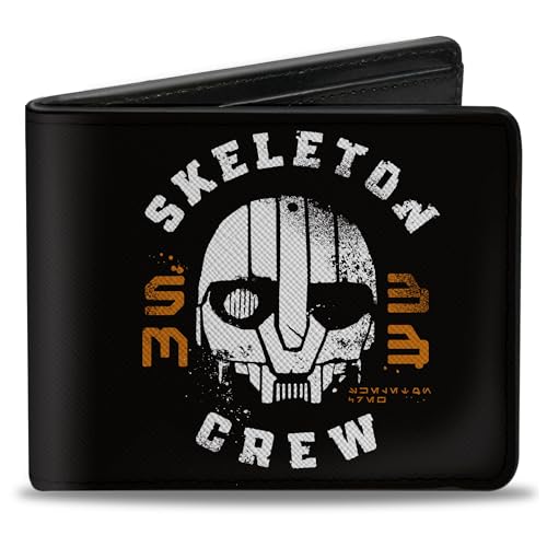 Buckle-Down Star Wars Geldbörse, Bifold, Star Wars Skelett Crew Icon und Text Schwarz Weiß Orange, Veganes Leder, 4.0" x 3.5", Casual von Buckle-Down