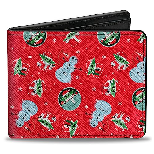 Buckle-Down Star Wars Geldbörse Bifold Star Wars Grogu The Child and Snowman Holiday Christmas Red Vegan Leather, Rot/Ausflug, einfarbig (Getaway Solids), 4.0" x 3.5", Casual von Buckle-Down