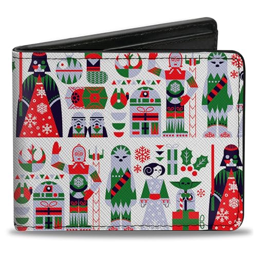 Buckle-Down Star Wars Wallet Bifold Star Wars Holiday Characters Christmas Sweater WhitStar Wars Holiday Characters Christmas Sweater White Multie Red Vegan Leather, 4.0" x 3.5", Casual von Buckle-Down