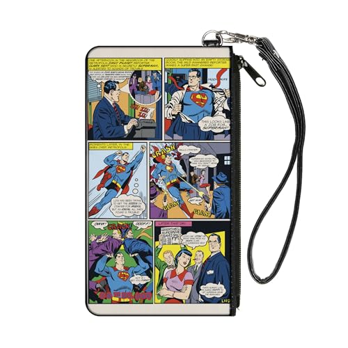 Buckle-Down Superman Geldbörse Reißverschluss Clutch Superman Clark Kent Retro Comic Szene Blöcke Canvas, Mehrfarbig, SMALL, Casual von Buckle-Down