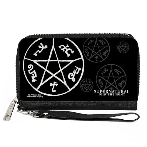 Buckle-Down Supernatural Geldbörse, Reißverschluss, Supernatural Devils Trap Symbol Scattered Black Gray White, Vegan Leather, Schwarz, 7.5"x4.5", Casual von Buckle-Down