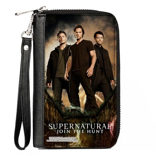 Buckle-Down Supernatural Geldbörse, mit Reißverschluss, Supernatural Dean, Sam & Castiel Stehende Pose Join The Jagd, veganes Leder, 7.5"x4.5", Casual von Buckle-Down