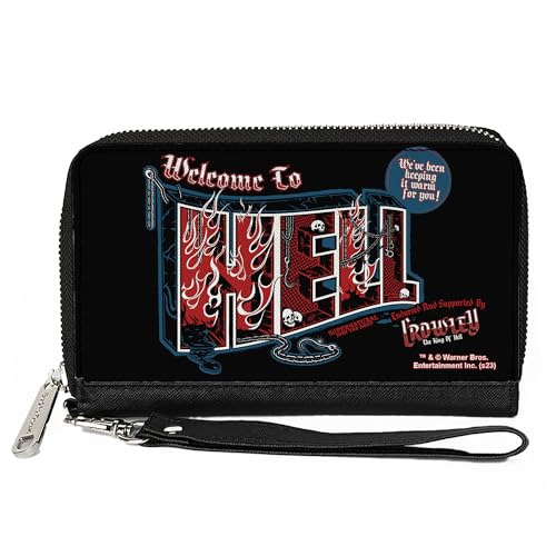 Buckle-Down Supernatural Geldbörse mit Reißverschluss, Supernatural Welcome to Hell Flames Skulls Schwarz Grau Rot Veganes Leder, Schwarz, 7.5"x4.5", Casual von Buckle-Down