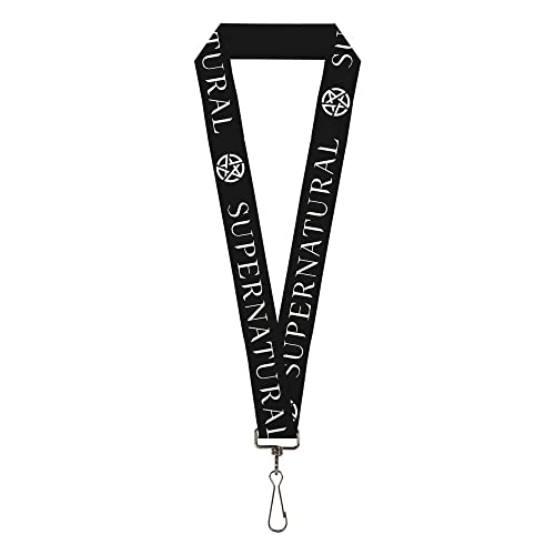 Buckle-Down Supernatural Schlüsselband, Supernatural Text und Pentagramm schwarz weiß elastisch, Schwarz von Buckle-Down