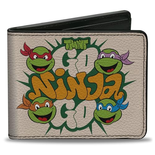 Buckle-Down Teenage Mutant Ninja Turtles Geldbörse Bifold Teenage Mutant Ninja Turtles Go Ninja Go Face White Vegan Leder, Beige, 4.0" x 3.5", Casual von Buckle-Down