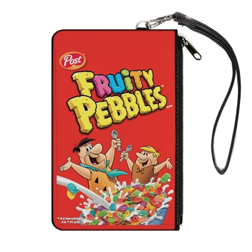 Buckle-Down The Flintstones Geldbörse mit umlaufendem Reißverschluss, Fruity Pebbles Fred und Barney Cereal Box Replica Bright Red, Canvas, hellrot, Large, Casual von Buckle-Down