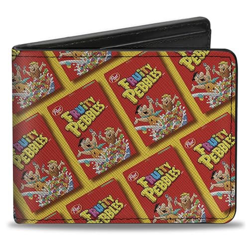 Buckle-Down The Flintstones Wallet Bifold, Fruity Pebbles Fred and Barney Cereal Box Repeat Yellow Red, Vegan Leather, 4.0" x 3.5", Casual von Buckle-Down