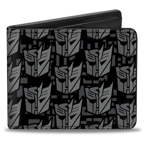 Buckle-Down Transformers Geldbörse, Bifold, Transformers Autobot Decepticon Icon Split Black Grays, veganes Leder von Buckle-Down