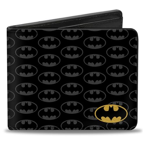 Buckle-Down Unisex-Erwachsene Bifold Wallet Batman Reisezubehör-Bi-Fold-Brieftasche, Schwarz/Grau/Gelb, 4.0" x 3.5" von Buckle-Down