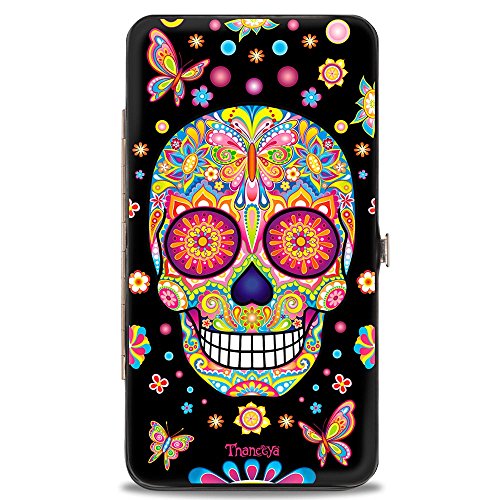 Buckle-Down Unisex-Erwachsene Scharnier – Mariposa Calaveras/Schmetterlinge/Blumen schwarz/Mehrfarbig Geldbörse Thaneeya Sugar Skulls, 7 x 4 US von Buckle-Down