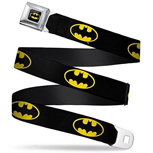 Buckle-Down Unisex-Erwachsene Full Color Seatbelt Belt-Batman Shield Black/Yellow X-Large Webbing Gürtel, Mehrfarbig, 4 cm Breit-81/132 cm Länge von Buckle-Down