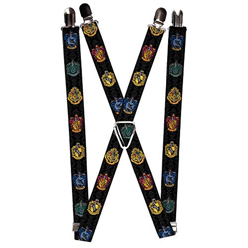 Buckle-Down Unisex-Erwachsene Suspenders-Hogwarts & 4-House Crests/Filigree Black/Gray Strumpfhalter, Mehrfarbig, Einheitsgröße von Buckle-Down