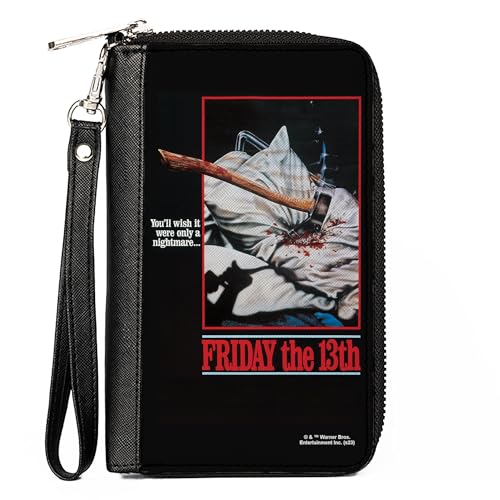 Buckle-Down Warner Bros. Horror Movies Wallet, Zip Around, Friday the 13th Youll Wish It Were Only a Nightmare Poster, Veganes Leder, 7.5"x4.5", Casual von Buckle-Down