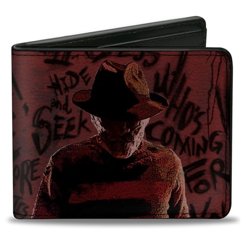 Buckle Down unisex - erwachsene Wallet Freddy Pose2 + Hand Scratching/quote Scrawls Reds/bla Zweifalten-Geldbörse - mehrfarbig - von Buckle-Down