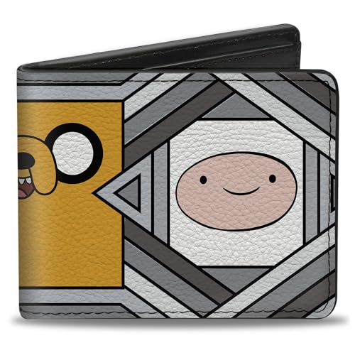 Cartoon Network Bi-Fold Wallet mit Standard-Geldscheinfach und Kartenfächern, Adventure Time Jake Finn und BMO Pose Blocks Grays, Veganes Leder, GRAU, 4.0" x 3.5", Casual von Buckle-Down