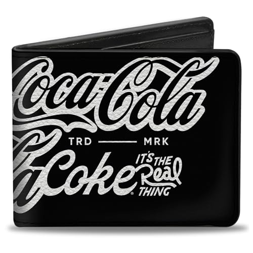 Coca-Cola Geldbörse Bifold Coca Cola Coke Typografie Its The Real Thing Schwarz Weiß Veganes Leder von Buckle-Down