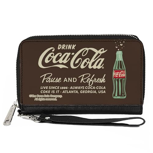 Coca-Cola Geldbörse mit umlaufendem Reißverschluss, Drink Coca Cola Pause und Refresh Flasche braun weiß, veganes Leder von Buckle-Down