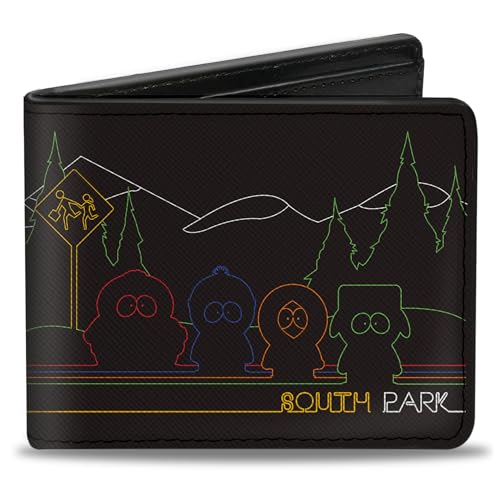 Comedy Central Geldbörse, Bifold, South Park Boys at Bus Line, Silhouette, Schwarz, mehrfarbig, veganes Leder, 4.0" x 3.5", Casual von Buckle-Down