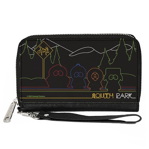 Comedy Central Geldbörse, Reißverschluss, South Park Boys At Bus Line, Silhouette, Schwarz, mehrfarbig, veganes Leder, 7.5"x4.5", Casual von Buckle-Down